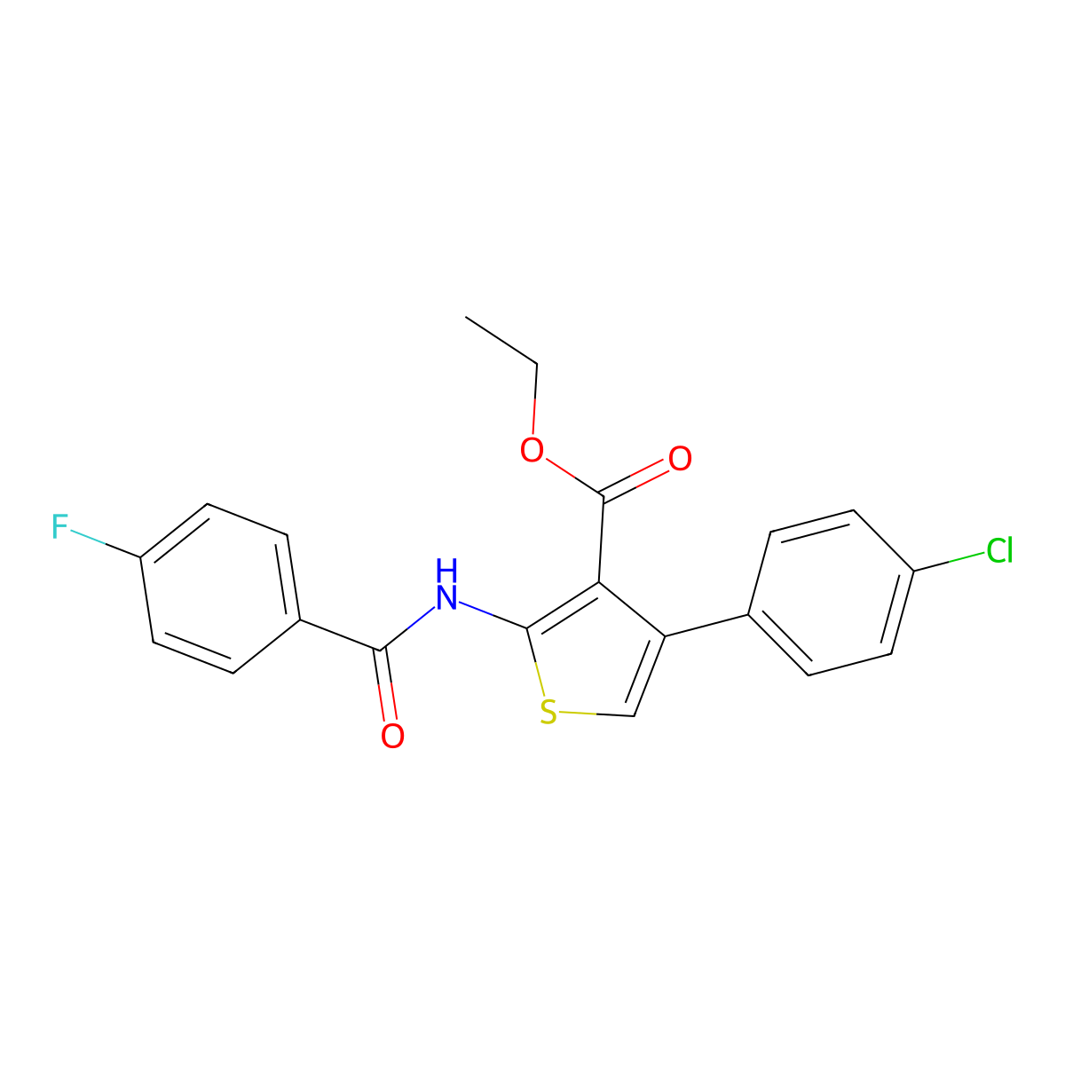Ethyl 2-(4-fluorobenzamido)-4-(4-chlorophenyl)thiophene-3-carboxylate molecular structure, CAS 380645-02-3
