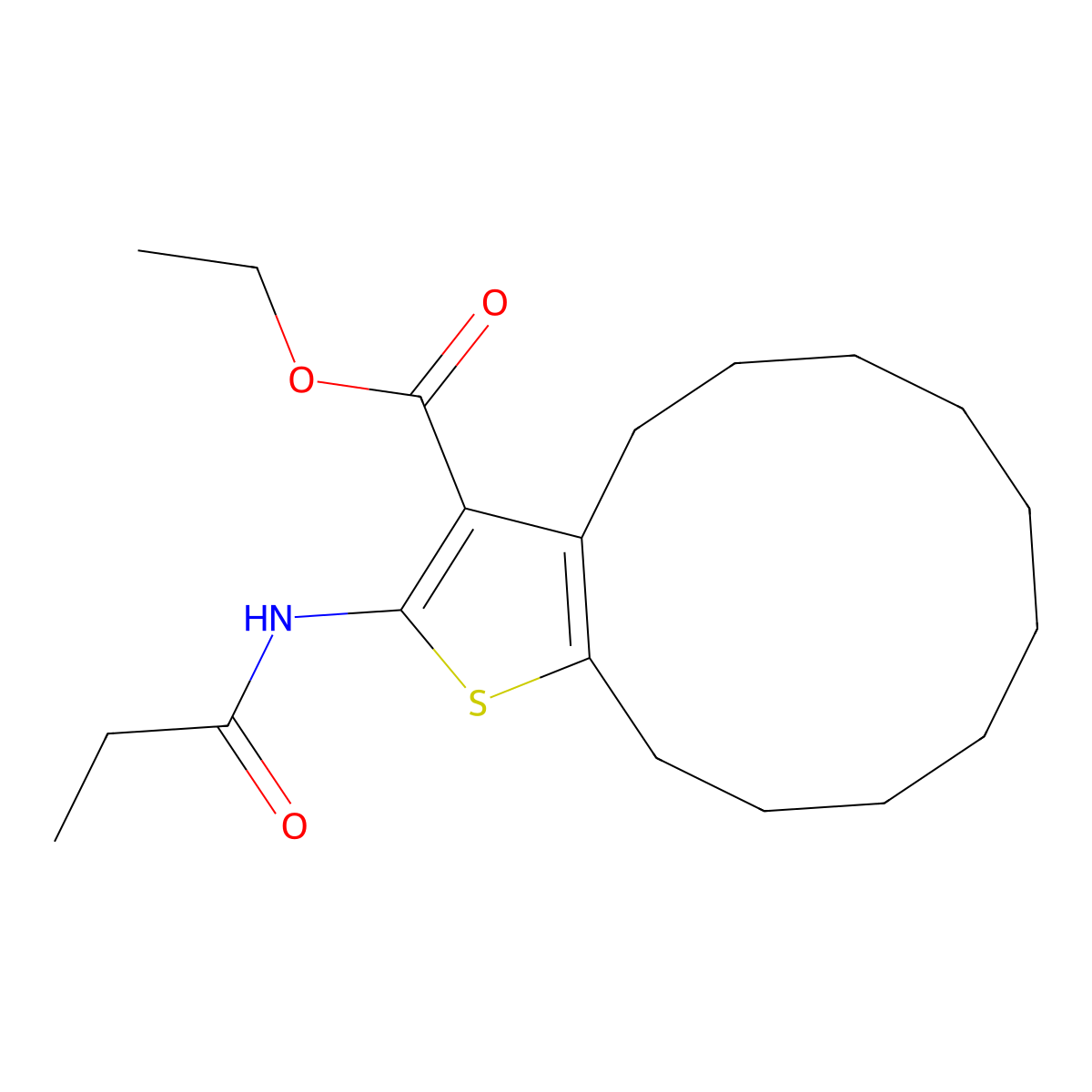 Ethyl 2-(propanoylamino)-4,5,6,7,8,9,10,11,12,13-decahydrocyclododeca[b]thiophene-3-carboxylate molecular structure, CAS 380645-24-9
