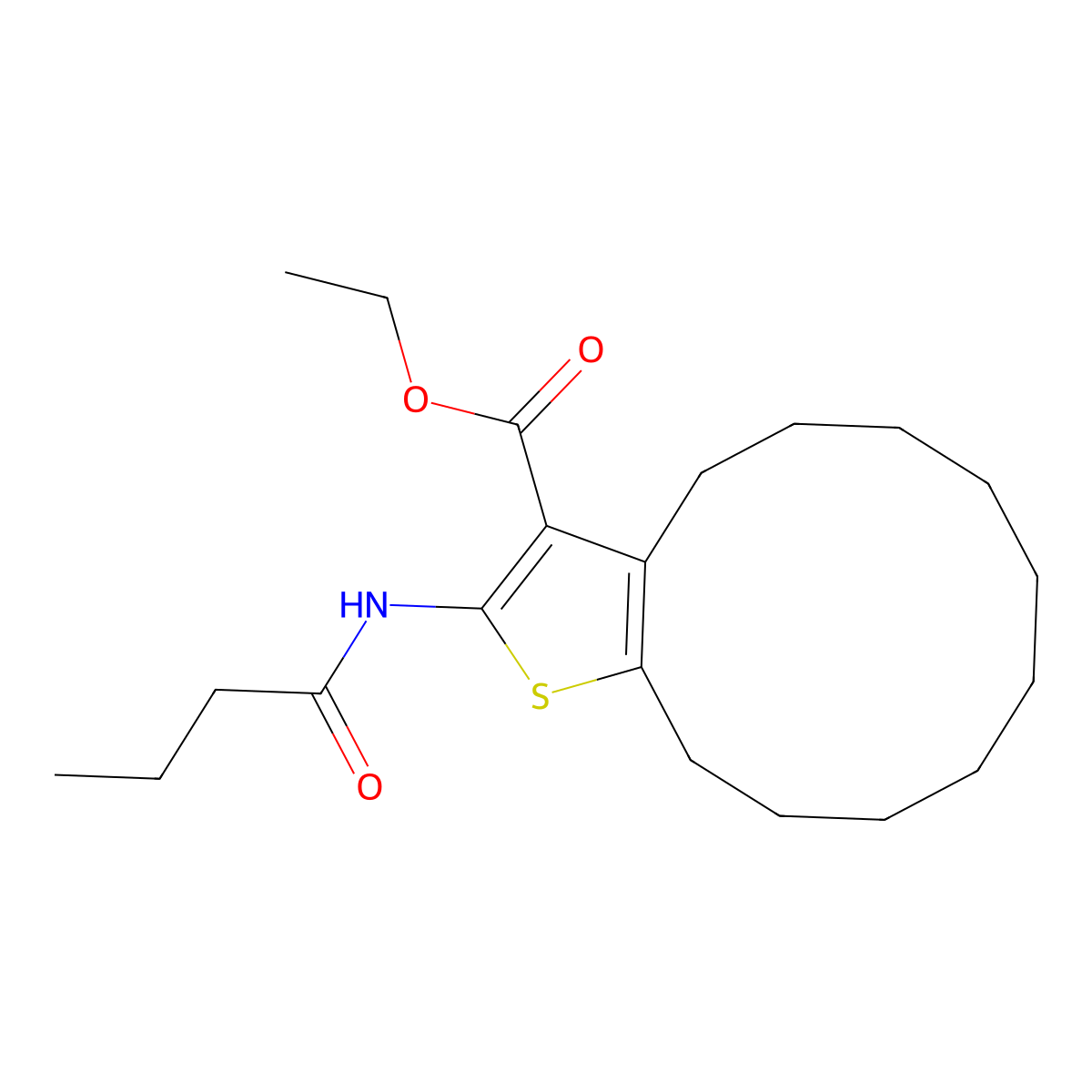 Ethyl 2-(butanoylamino)-4,5,6,7,8,9,10,11,12,13-decahydrocyclododeca[b]thiophene-3-carboxylate molecular structure, CAS 380645-25-0