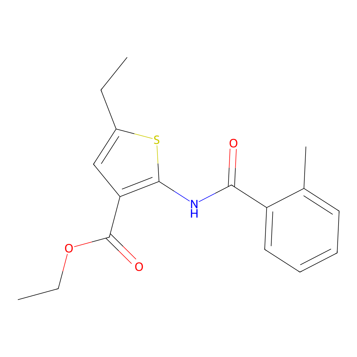 Ethyl 5-ethyl-2-[(2-methylbenzoyl)amino]-3-thiophenecarboxylate molecular structure, CAS 380645-28-3