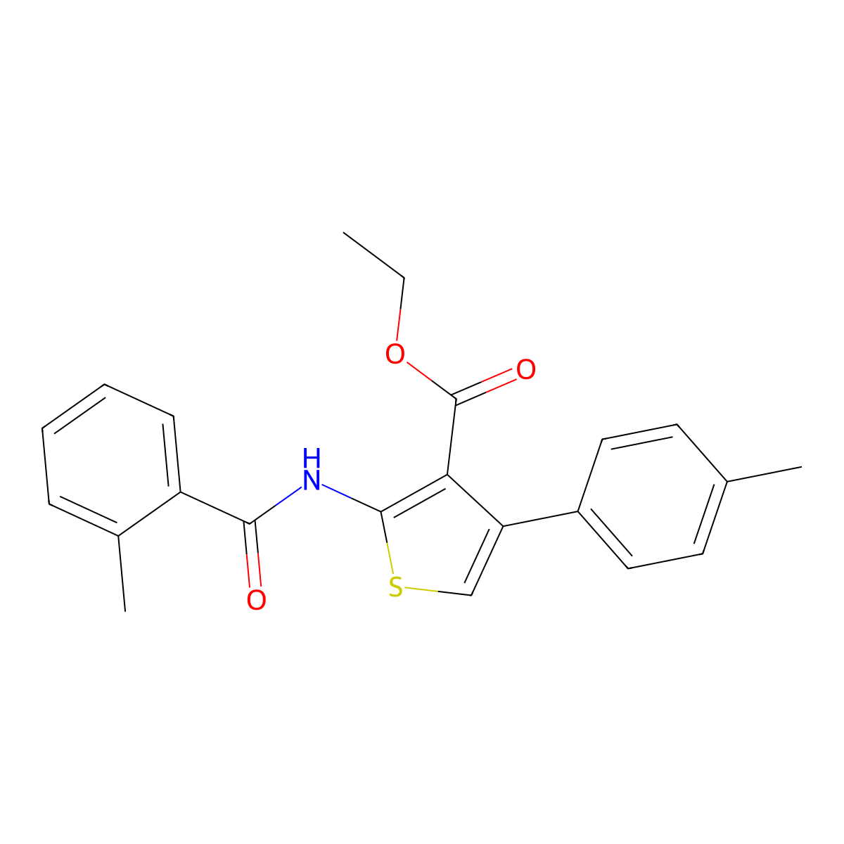 Ethyl 2-[(2-methylbenzoyl)amino]-4-(4-methylphenyl)-3-thiophenecarboxylate molecular structure, CAS 380645-29-4