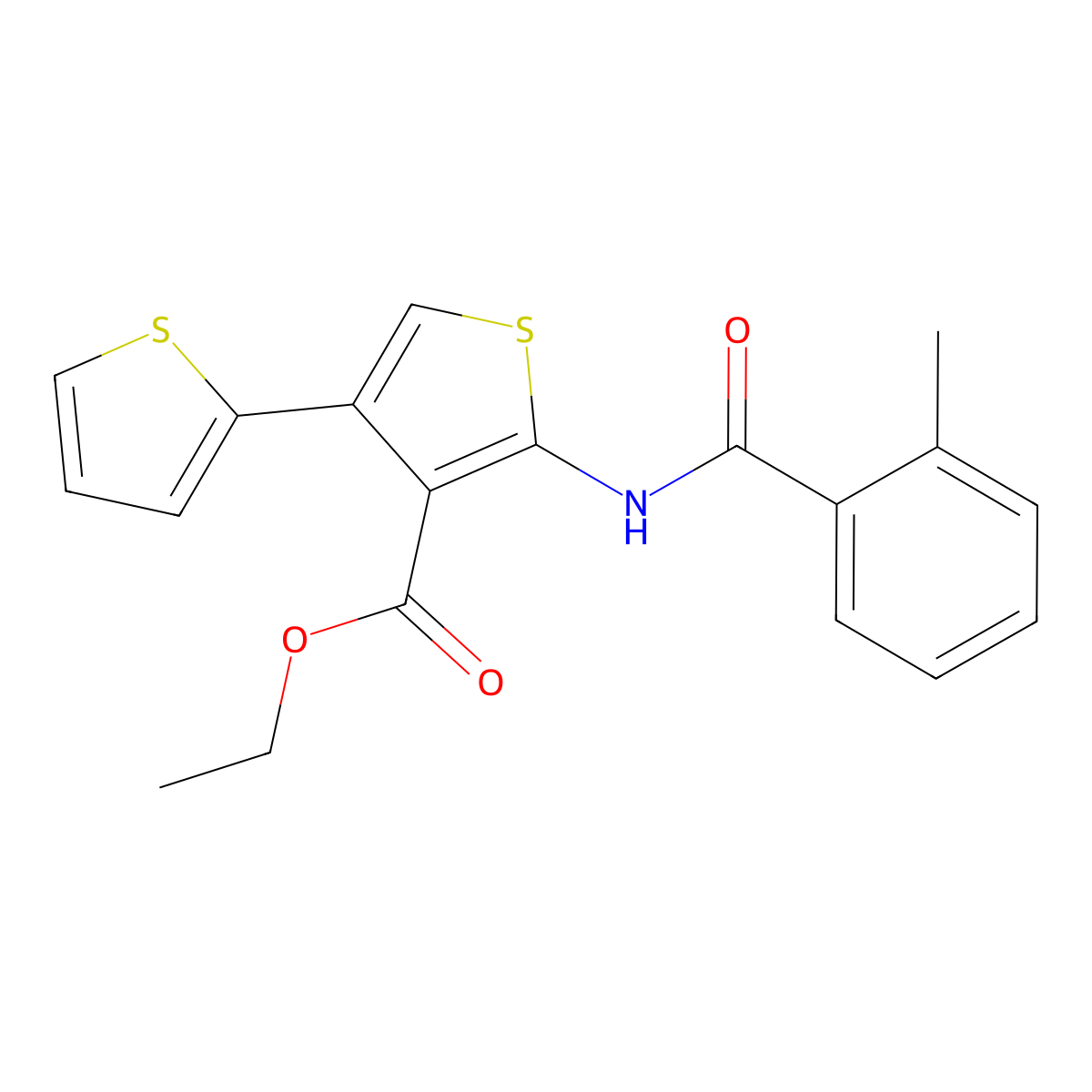 Ethyl 2-[(2-methylbenzoyl)amino]-4-thiophen-2-ylthiophene-3-carboxylate molecular structure, CAS 380645-30-7