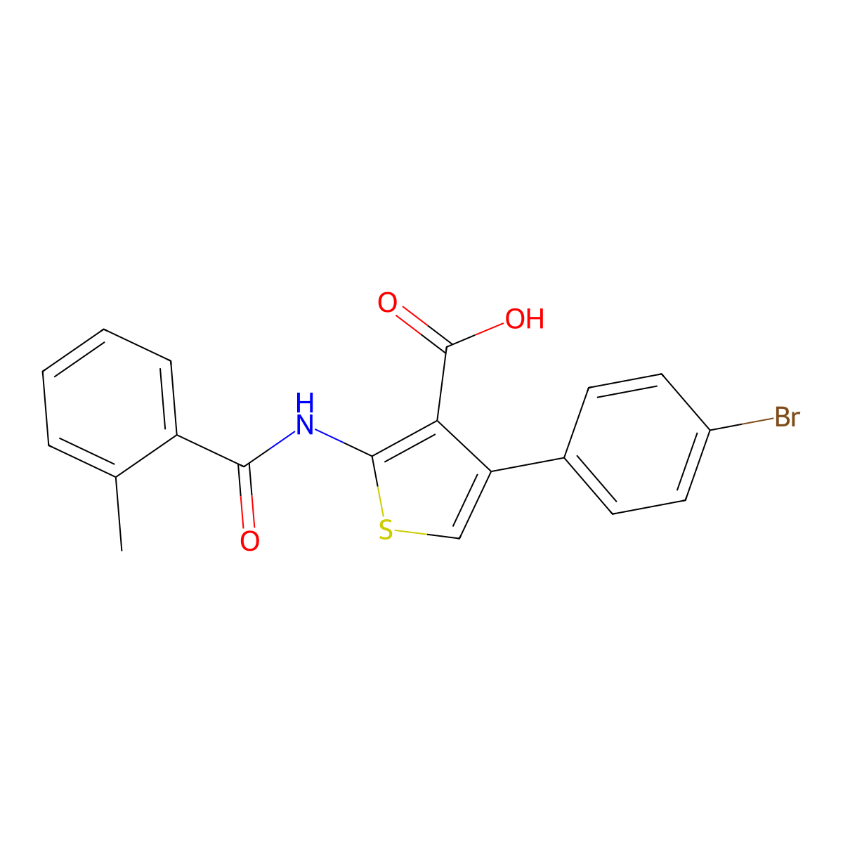 4-(4-Bromophenyl)-2-[(2-methylbenzoyl)amino]-3-thiophenecarboxylic acid molecular structure, CAS 380645-35-2