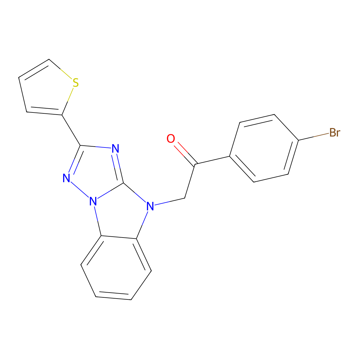 1-(4-Bromophenyl)-2-(2-thiophen-2-yl-[1,2,4]triazolo[1,5-a]benzimidazol-4-yl)ethanone molecular structure, CAS 380645-50-1