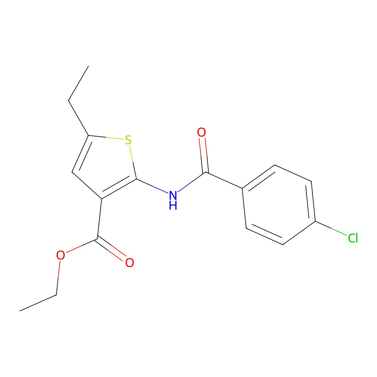 Ethyl 2-[(4-chlorobenzoyl)amino]-5-ethyl-3-thiophenecarboxylate molecular structure, CAS 380645-54-5