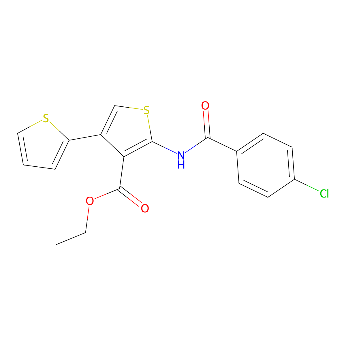 Ethyl 2-[(4-chlorobenzoyl)amino]-4-thiophen-2-ylthiophene-3-carboxylate molecular structure, CAS 380645-55-6