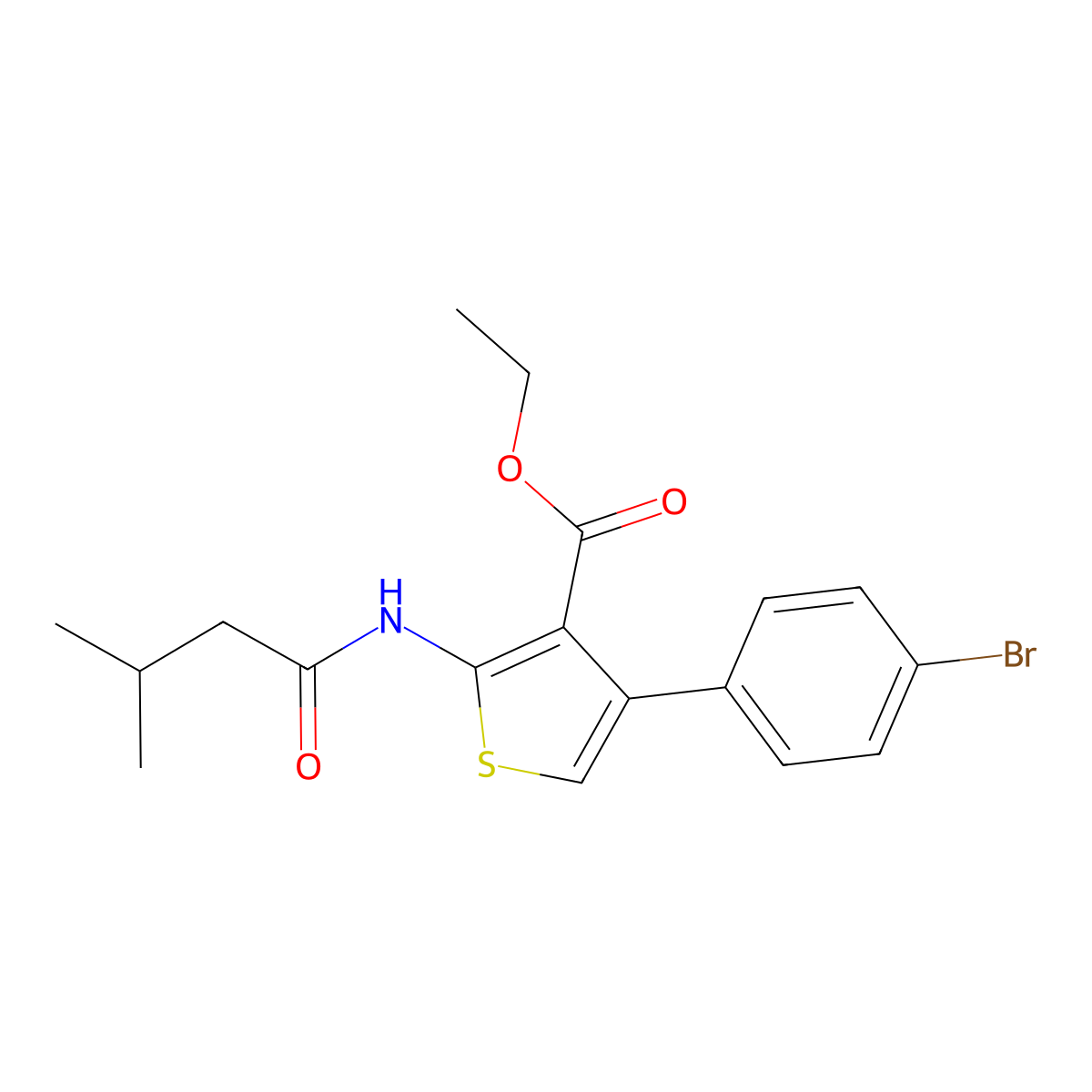 Ethyl 4-(4-bromophenyl)-2-[(3-methylbutanoyl)amino]thiophene-3-carboxylate molecular structure, CAS 380645-75-0