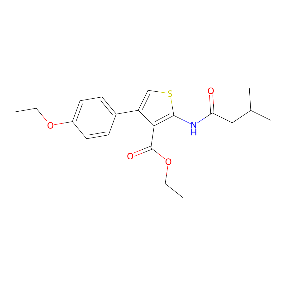 Ethyl 4-(4-ethoxyphenyl)-2-[(3-methylbutanoyl)amino]thiophene-3-carboxylate molecular structure, CAS 380645-77-2