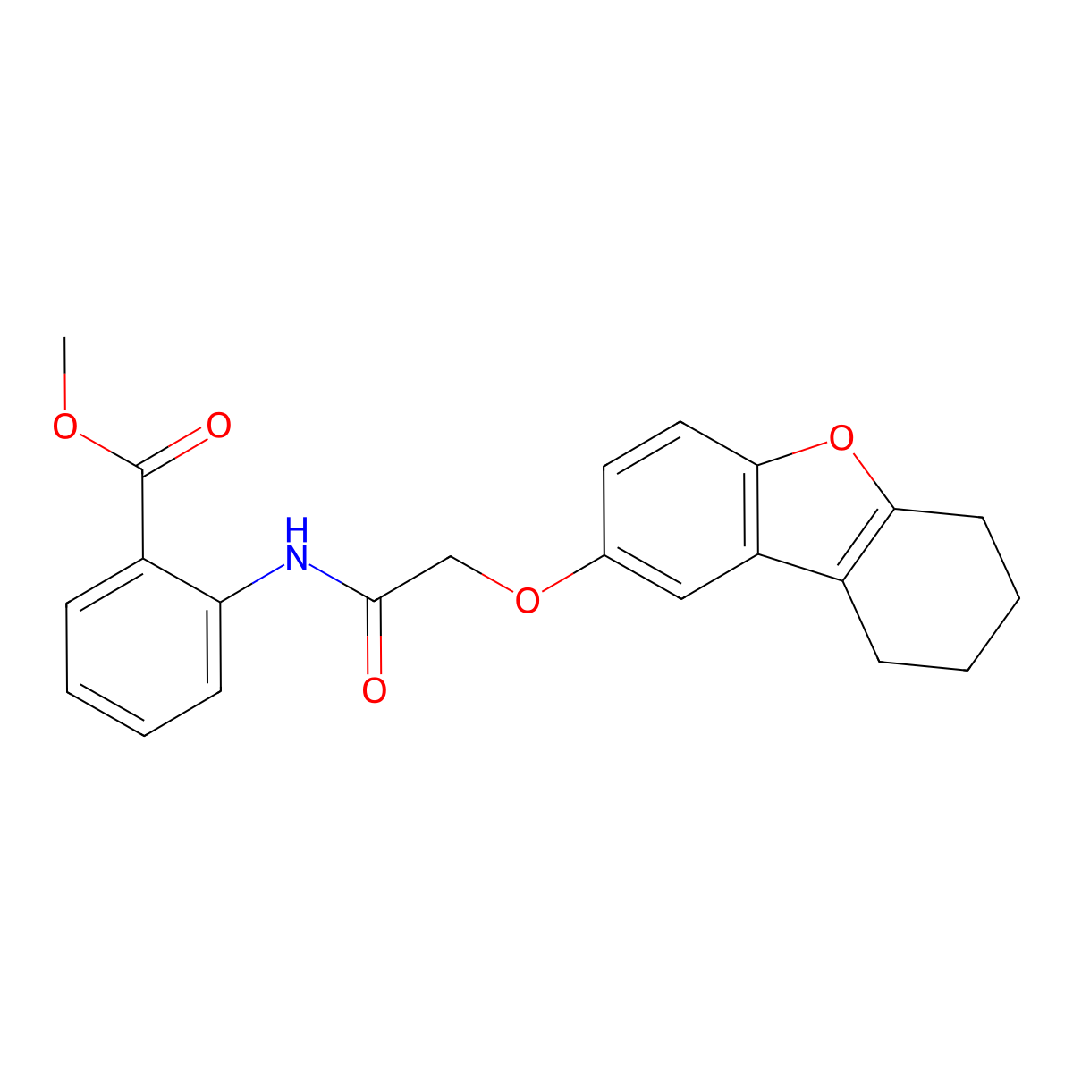 Methyl 2-[[2-(6,7,8,9-tetrahydrodibenzofuran-2-yloxy)acetyl]amino]benzoate molecular structure, CAS 380645-95-4