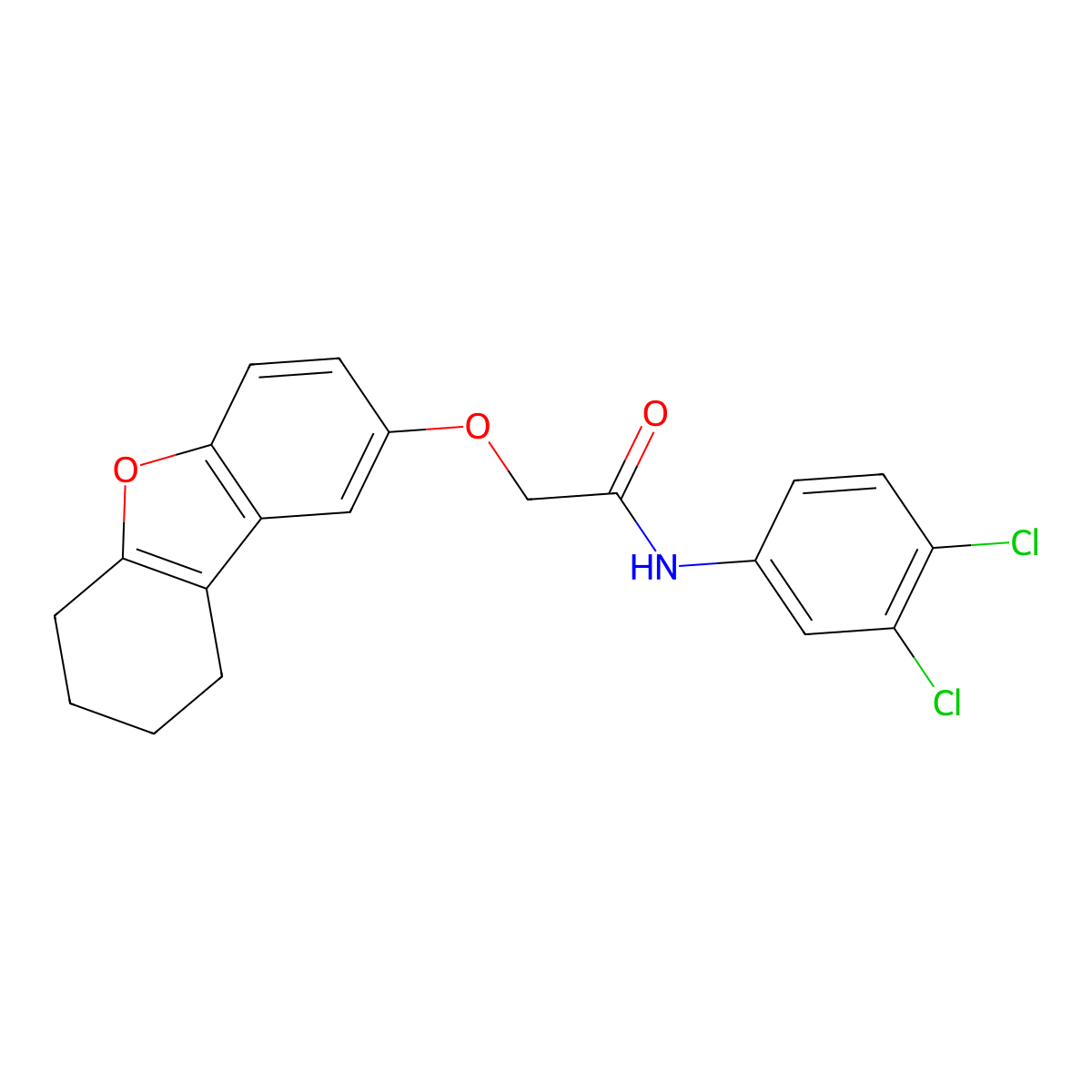 N-(3,4-dichlorophenyl)-2-(6,7,8,9-tetrahydrodibenzofuran-2-yloxy)acetamide molecular structure, CAS 380645-99-8