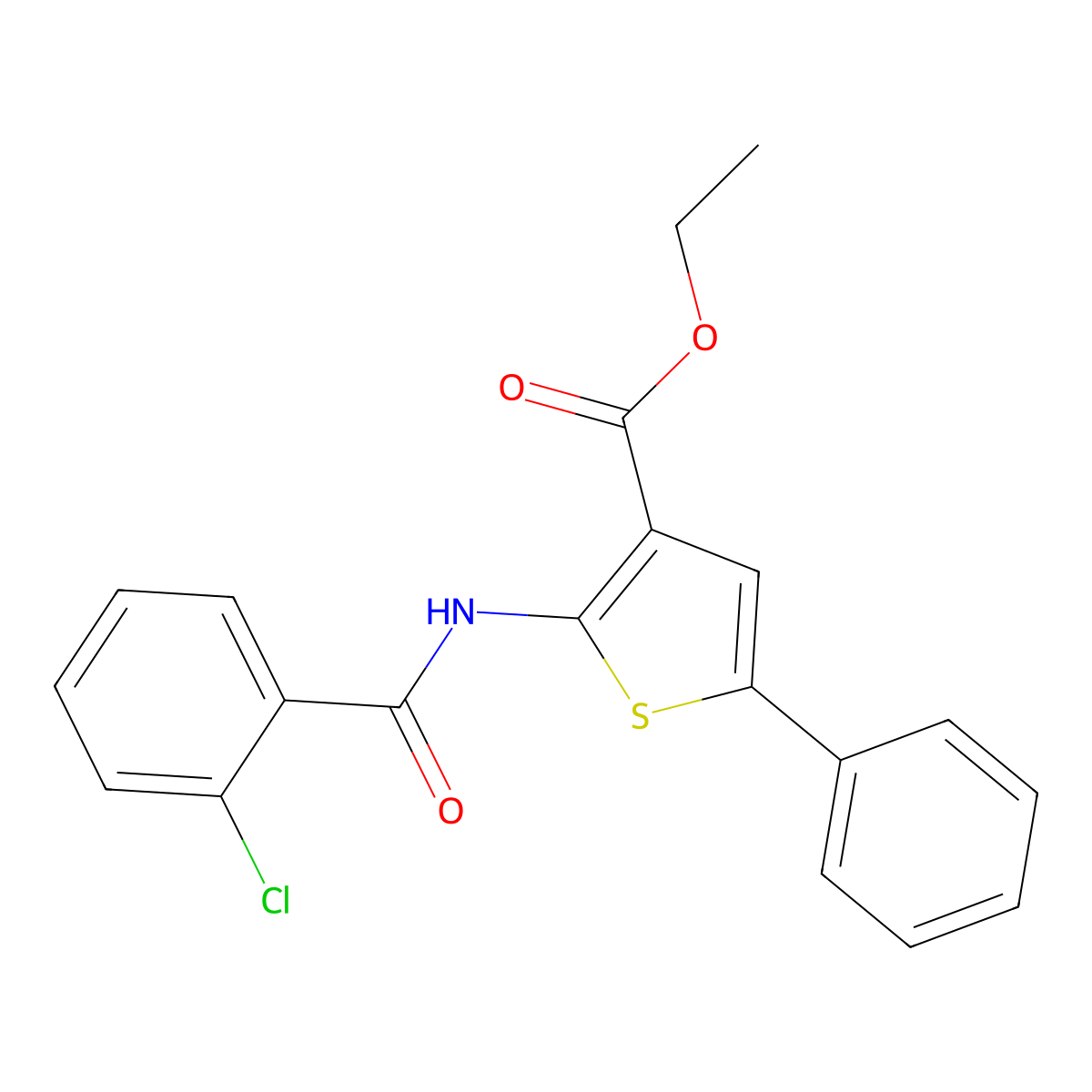 Ethyl 2-[(2-chlorobenzoyl)amino]-5-phenylthiophene-3-carboxylate molecular structure, CAS 380646-13-9