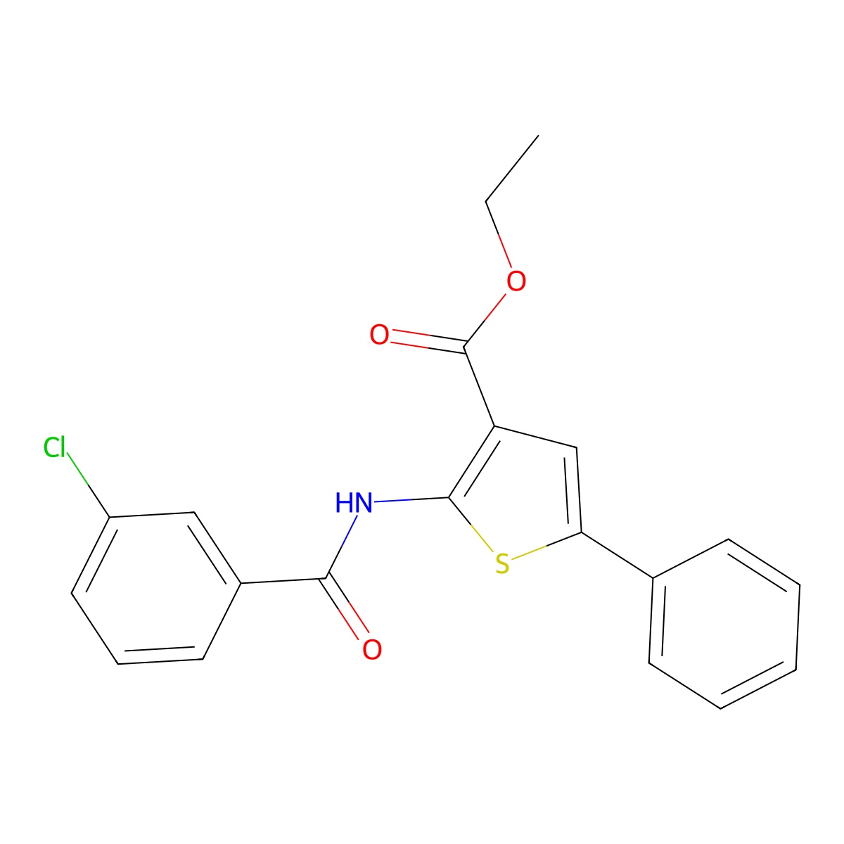 Ethyl 2-[(3-chlorobenzoyl)amino]-5-phenylthiophene-3-carboxylate molecular structure, CAS 380646-14-0