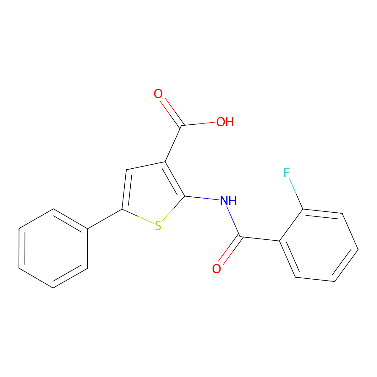 2-[(2-Fluorobenzoyl)amino]-5-phenylthiophene-3-carboxylic acid molecular structure, CAS 380646-22-0