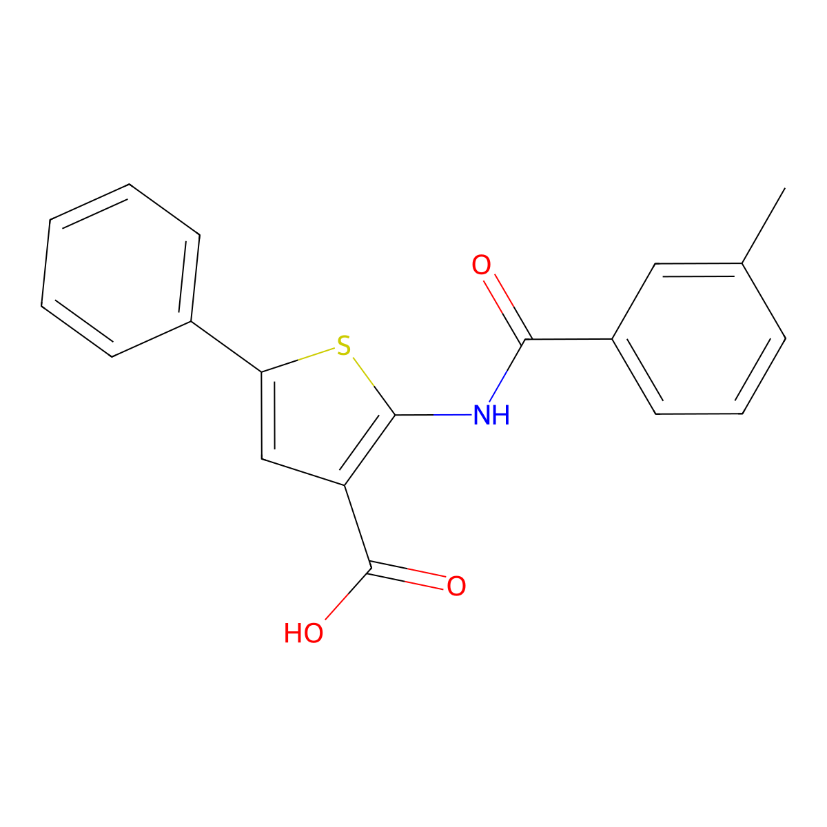 2-(3-Methylbenzamido)-5-phenylthiophene-3-carboxylic acid molecular structure, CAS 380646-24-2