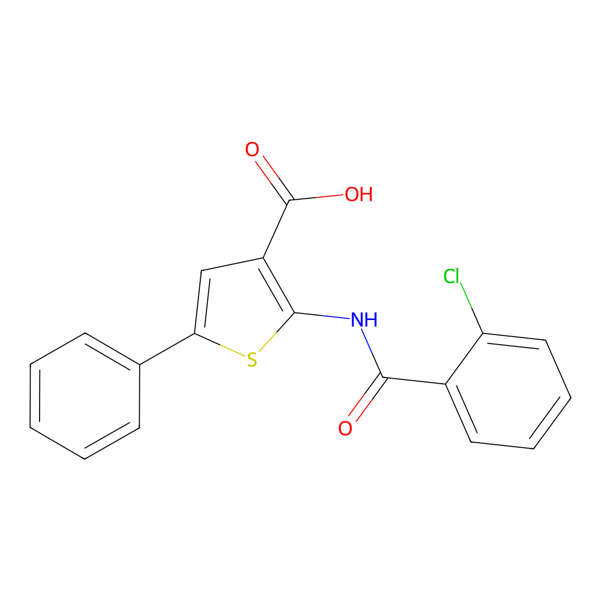 2-[(2-Chlorobenzoyl)amino]-5-phenylthiophene-3-carboxylic acid molecular structure, CAS 380646-26-4