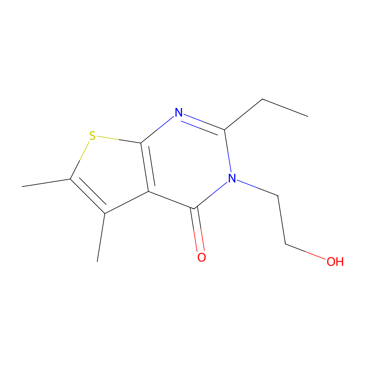 2-ethyl-3-(2-hydroxyethyl)-5,6-dimethylthieno[2,3-d]pyrimidin-4(3H)-one molecular structure, CAS 380646-93-5