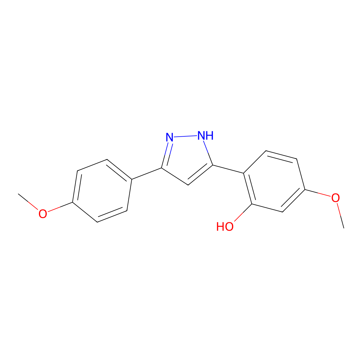 5-Methoxy-2-(5-(4-methoxyphenyl)-1h-pyrazol-3-yl)phenol molecular structure, CAS 380647-08-5