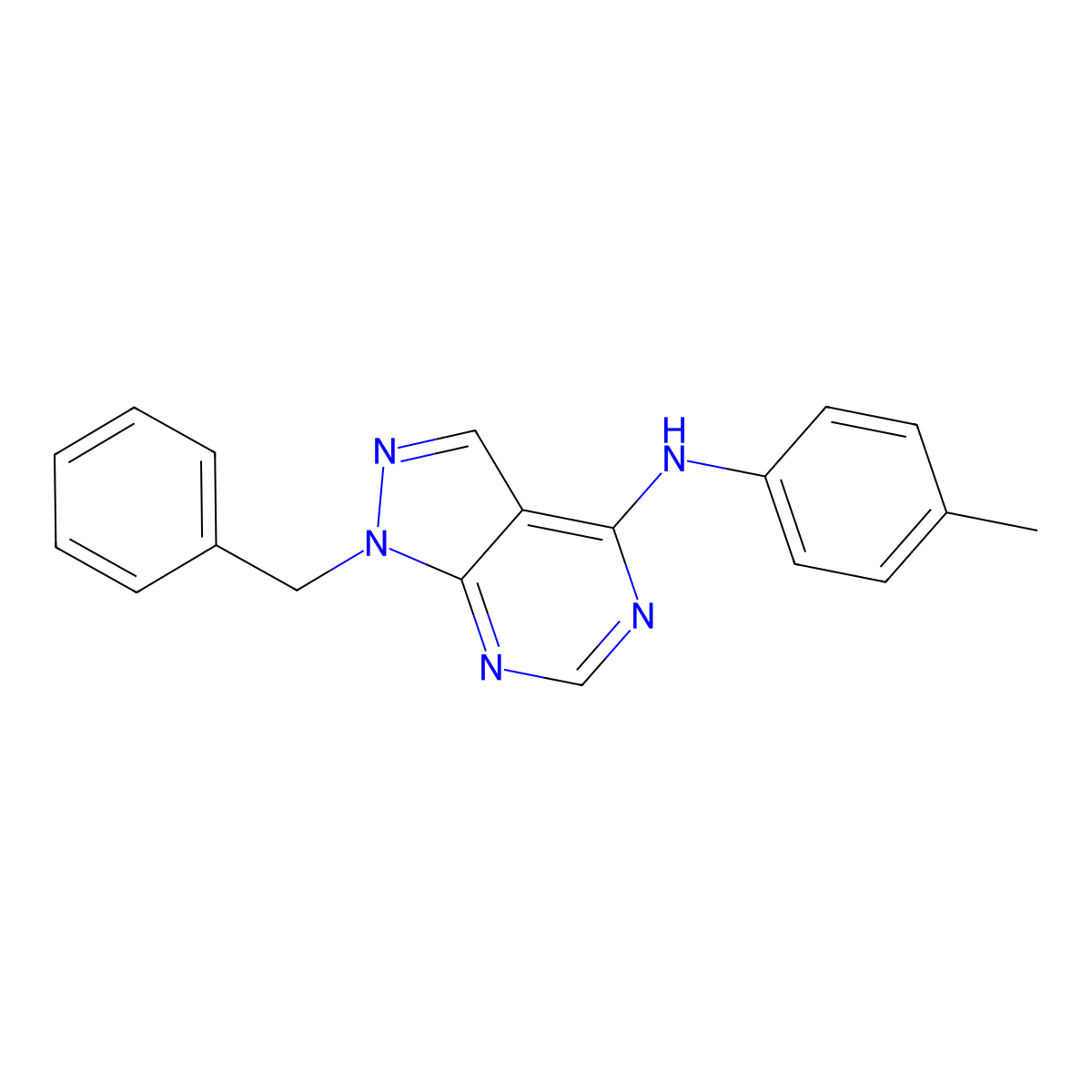 1-benzyl-N-(4-methylphenyl)pyrazolo[3,4-d]pyrimidin-4-amine molecular structure, CAS 380647-09-6