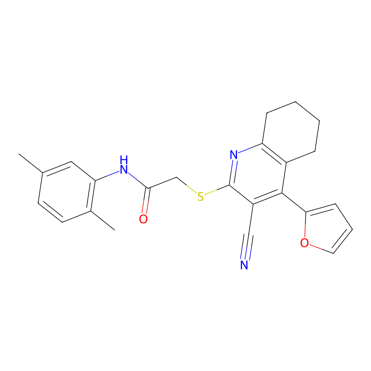 2-((3-cyano-4-(furan-2-yl)-5,6,7,8-tetrahydroquinolin-2-yl)thio)-N-(2,5-dimethylphenyl)acetamide molecular structure, CAS 380647-12-1