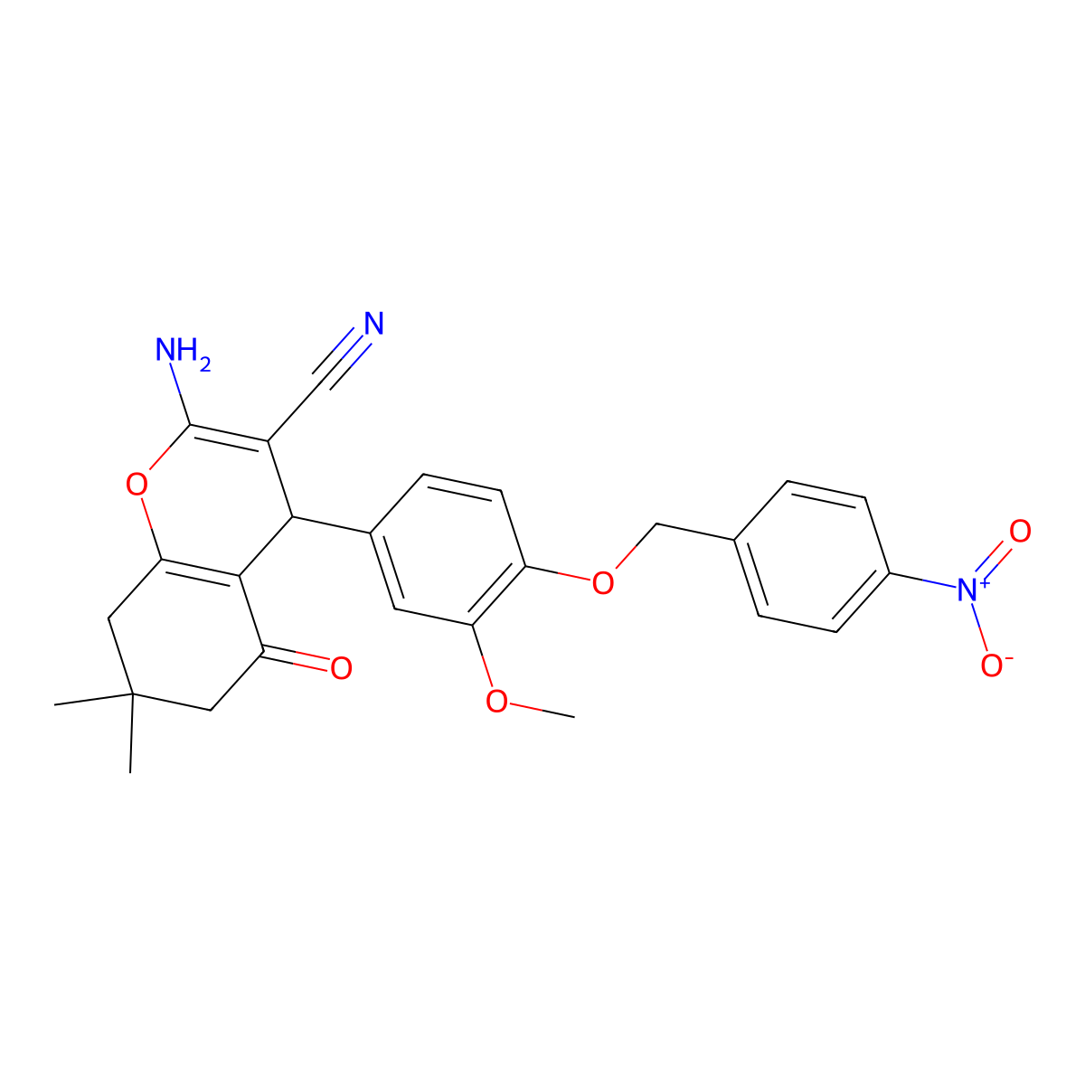 2-amino-4-[3-methoxy-4-[(4-nitrophenyl)methoxy]phenyl]-7,7-dimethyl-5-oxo-6,8-dihydro-4H-chromene-3-carbonitrile molecular structure, CAS 380647-27-8