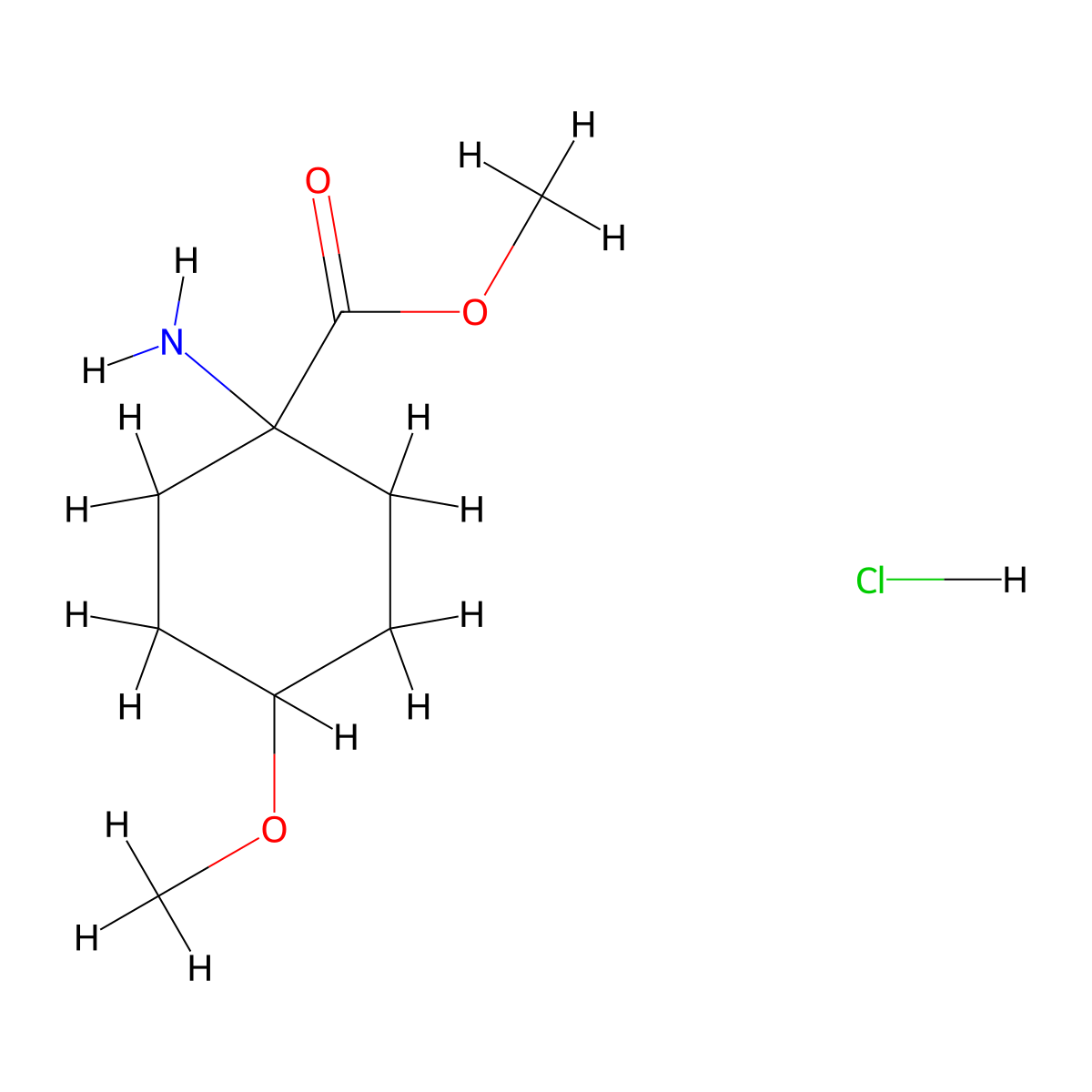 Methyl 1-amino-4-methoxycyclohexanecarboxylate hydrochloride molecular structure, CAS 380648-88-4