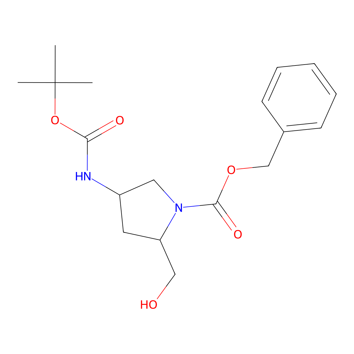 (2S,4S)-Benzyl 4-((tert-butoxycarbonyl)amino)-2-(hydroxymethyl)pyrrolidine-1-carboxylate molecular structure, CAS 380648-94-2