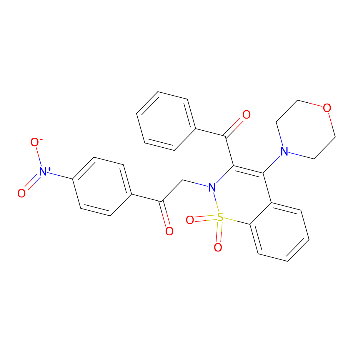 2-(3-benzoyl-4-morpholin-4-yl-1,1-dioxido-2H-1,2-benzothiazin-2-yl)-1-{4-nitrophenyl}ethanone molecular structure, CAS 380651-18-3