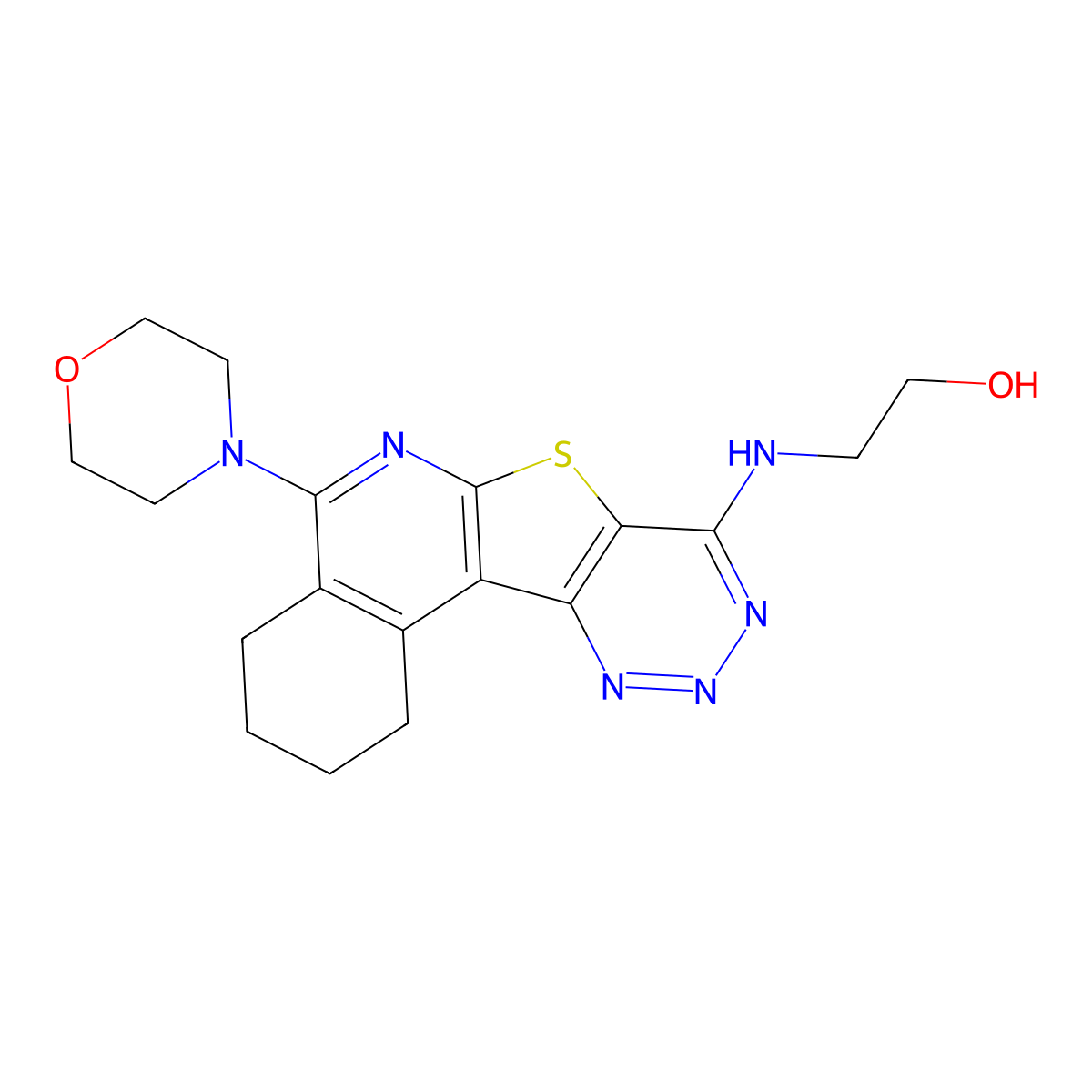 2-((5-Morpholino-1,2,3,4-tetrahydro-[1,2,3]triazino[4',5':4,5]thieno[2,3-c]isoquinolin-8-yl)amino)ethanol molecular structure, CAS 380662-56-6