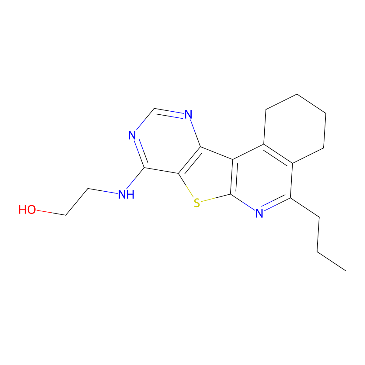 2-((5-Propyl-1,2,3,4-tetrahydropyrimido[4',5':4,5]thieno[2,3-c]isoquinolin-8-yl)amino)ethanol molecular structure, CAS 380663-97-8