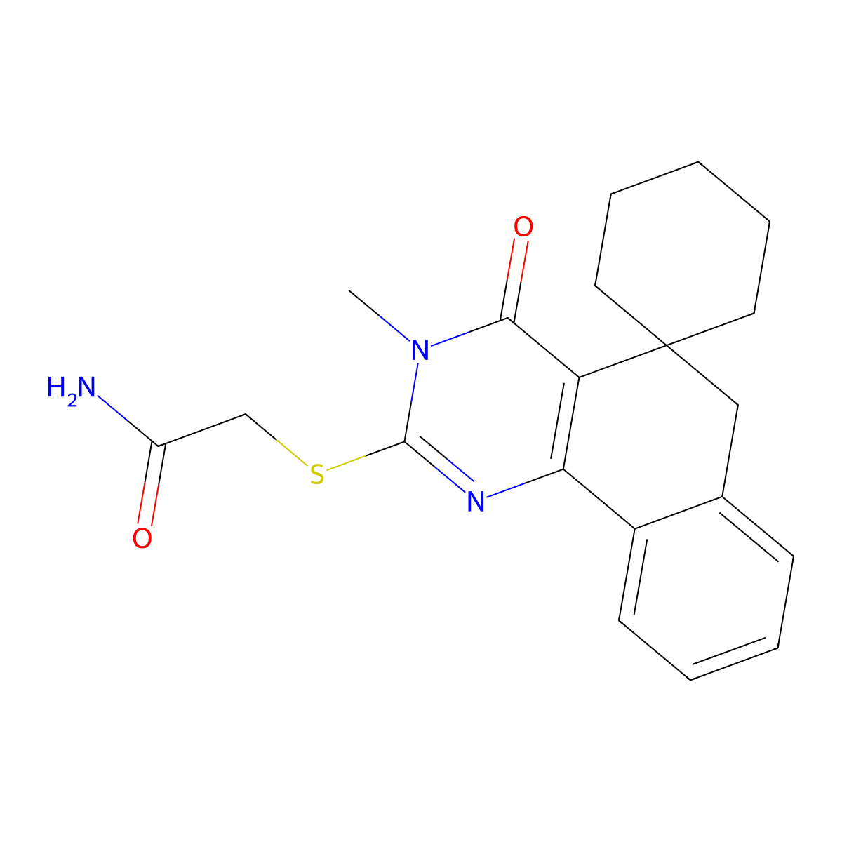 2-(3-methyl-4-oxospiro[6H-benzo[h]quinazoline-5,1'-cyclohexane]-2-yl)sulfanylacetamide molecular structure, CAS 380667-21-0