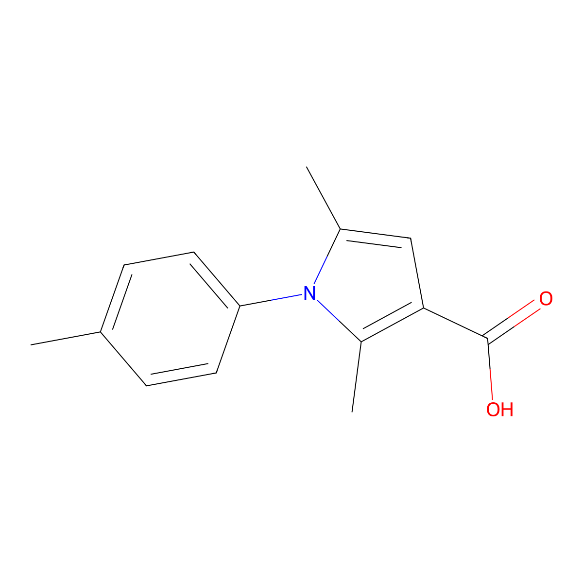 2,5-dimethyl-1-(4-methylphenyl)-1H-pyrrole-3-carboxylic acid molecular structure, CAS 3807-57-6