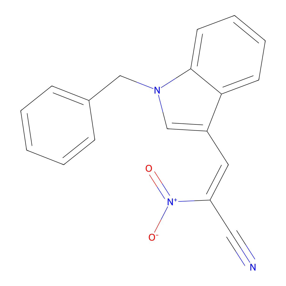 2-Propenenitrile, 2-nitro-3-[1-(phenylmethyl)-1H-indol-3-yl]- molecular structure, CAS 38073-34-6