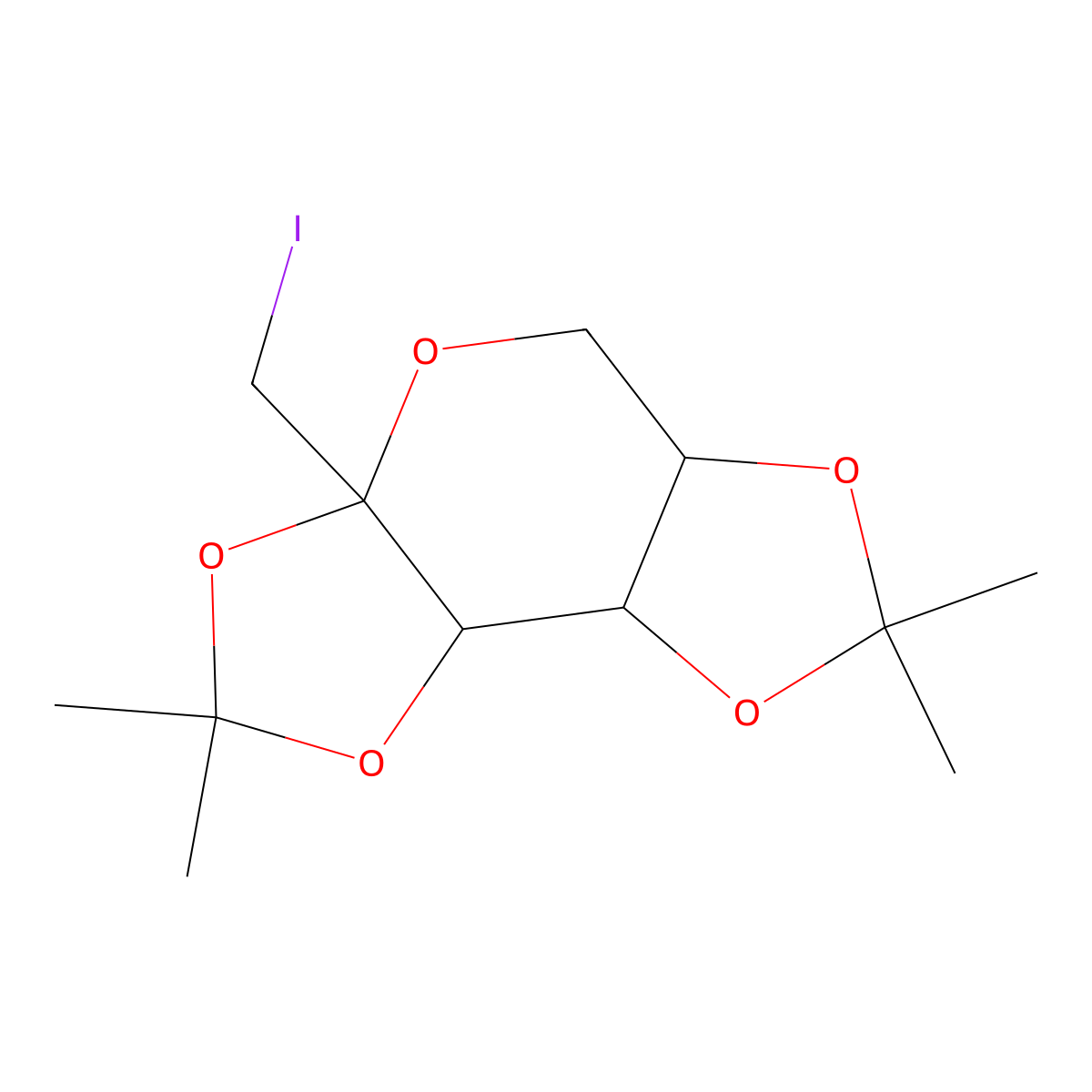 1-Deoxy-1-iodo-2,3:4,5-di-O-isopropylidene-beta-D-fructopyranose molecular structure, CAS 38084-03-6