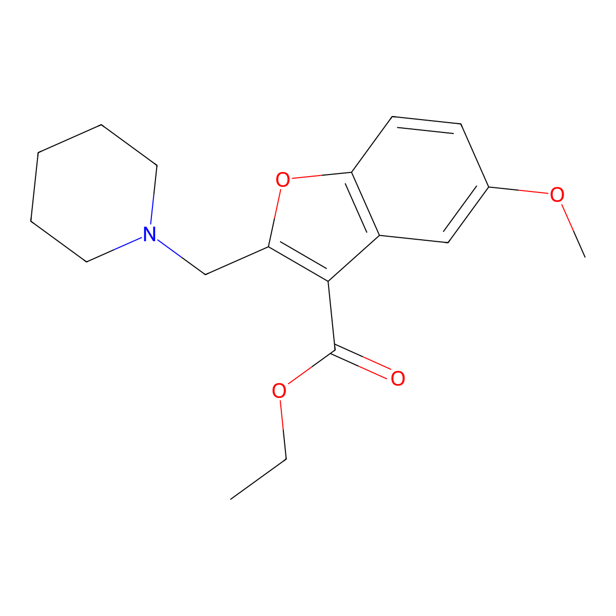 Ethyl 5-methoxy-2-(piperidin-1-ylmethyl)-1-benzofuran-3-carboxylate molecular structure, CAS 380842-50-2