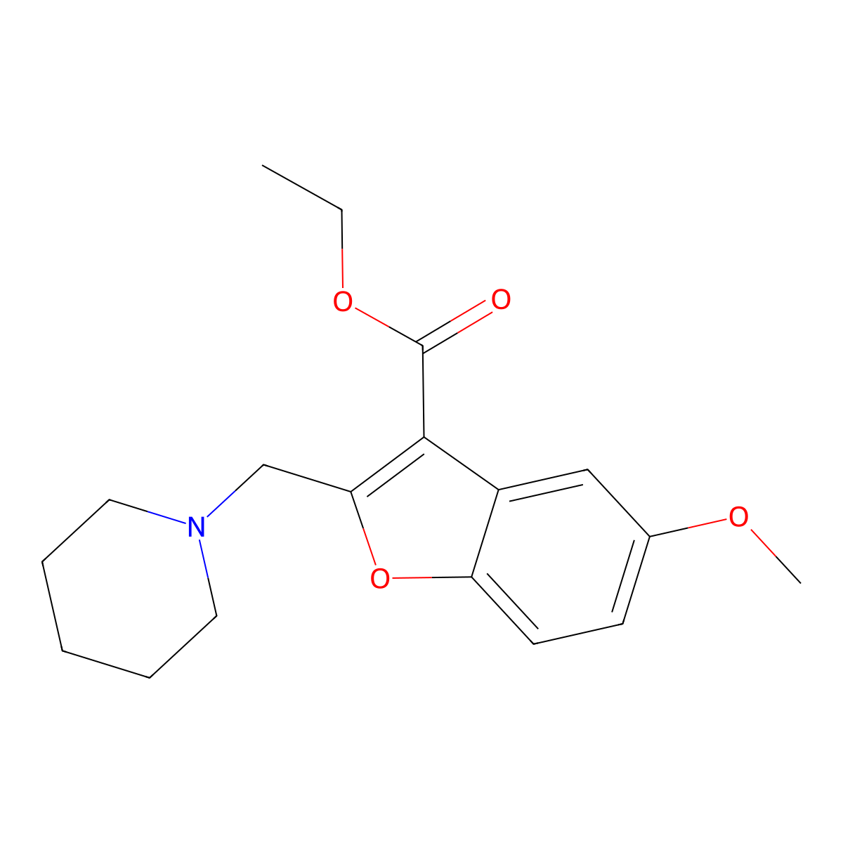 Ethyl 5-methoxy-2-(piperidin-1-ylmethyl)-1-benzofuran-3-carboxylate molecular structure, CAS 380842-50-2