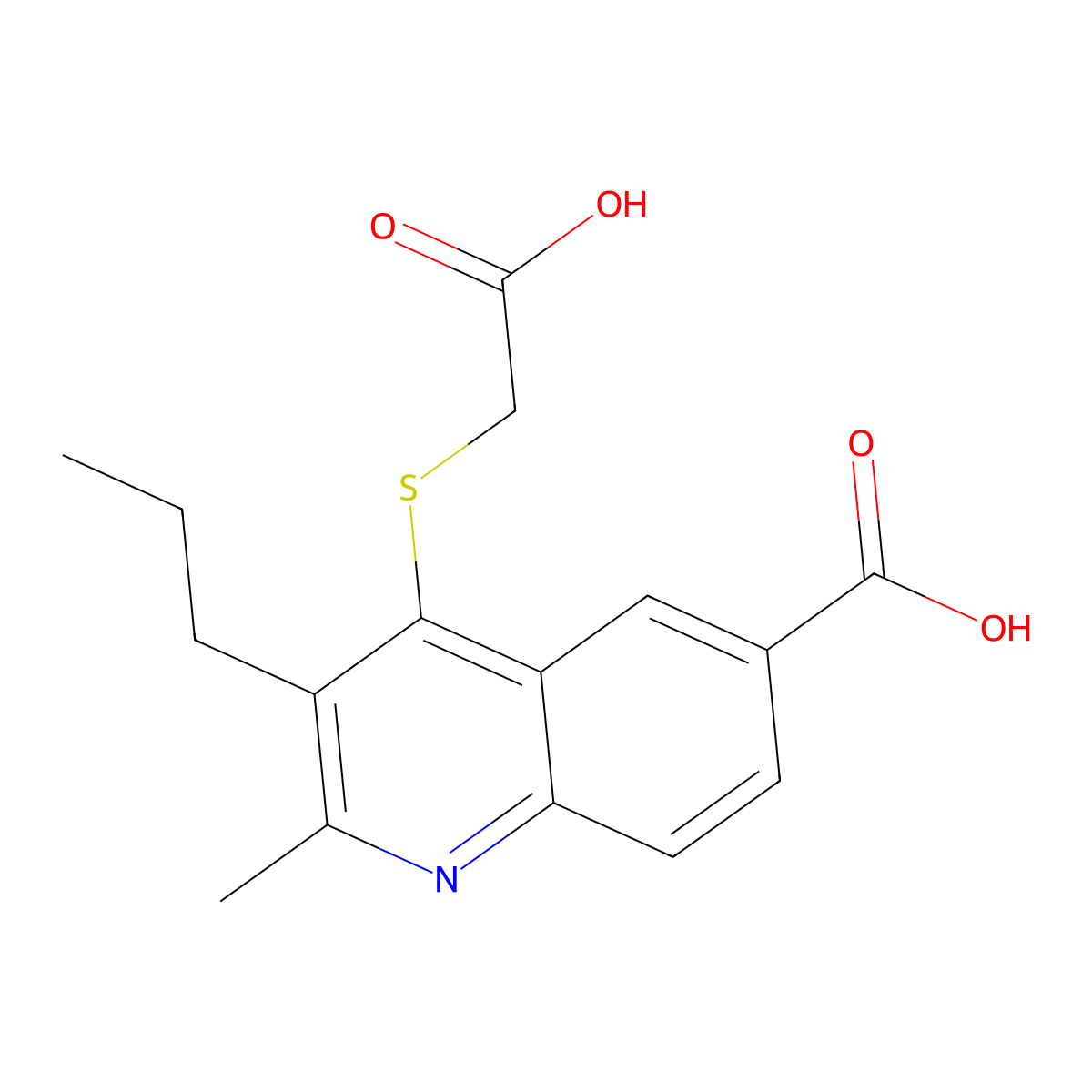 4-((Carboxymethyl)thio)-2-methyl-3-propyl-6-quinolinecarboxylic acid molecular structure, CAS 380846-91-3