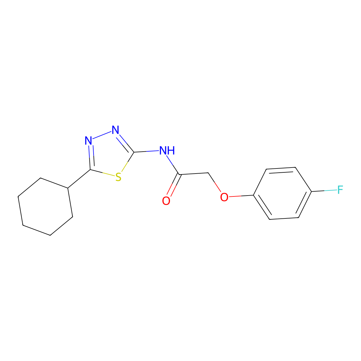 N-(5-cyclohexyl-1,3,4-thiadiazol-2-yl)-2-(4-fluorophenoxy)acetamide molecular structure, CAS 380867-15-2