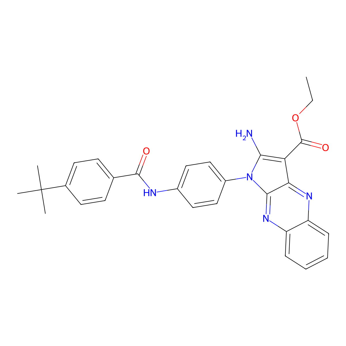 ethyl 2-amino-1-(4-{[(4-tert-butylphenyl)carbonyl]amino}phenyl)-1H-pyrrolo[2,3-b]quinoxaline-3-carboxylate molecular structure, CAS 380867-86-7