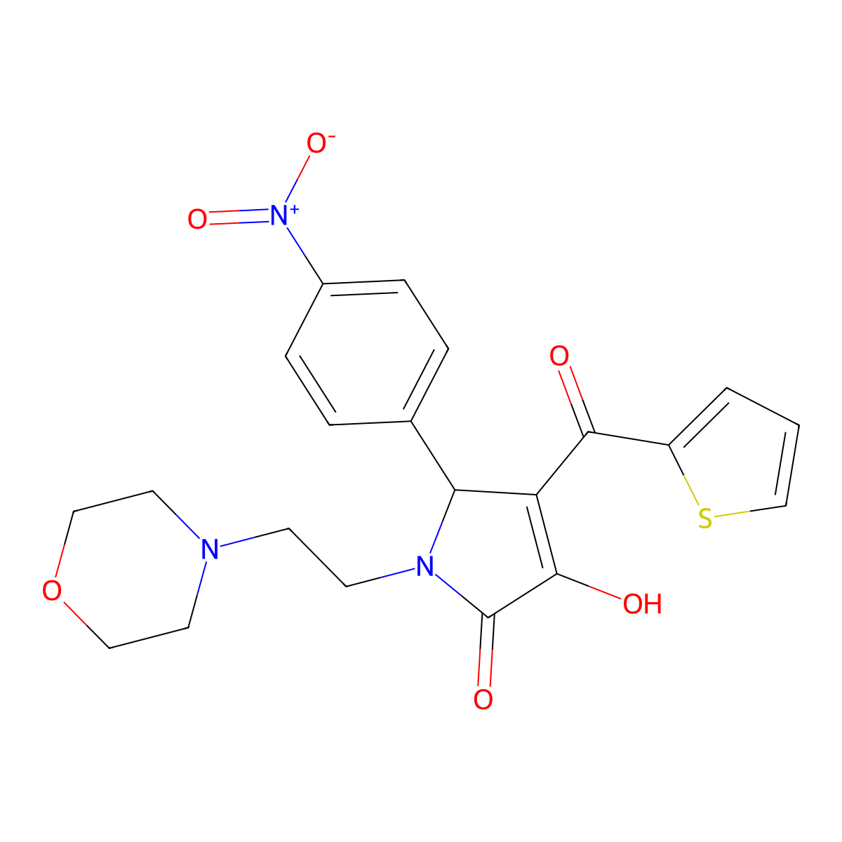 3-hydroxy-1-(2-morpholinoethyl)-5-(4-nitrophenyl)-4-(thiophene-2-carbonyl)-1H-pyrrol-2(5H)-one molecular structure, CAS 380868-40-6