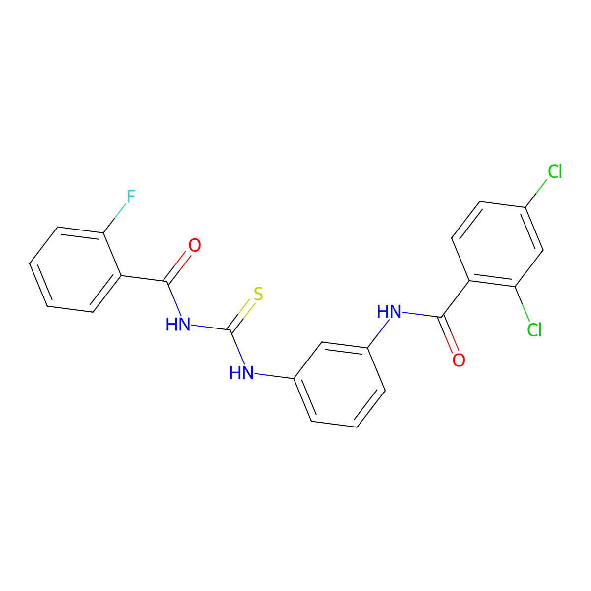 2,4-dichloro-N-[3-[(2-fluorobenzoyl)carbamothioylamino]phenyl]benzamide molecular structure, CAS 380868-85-9