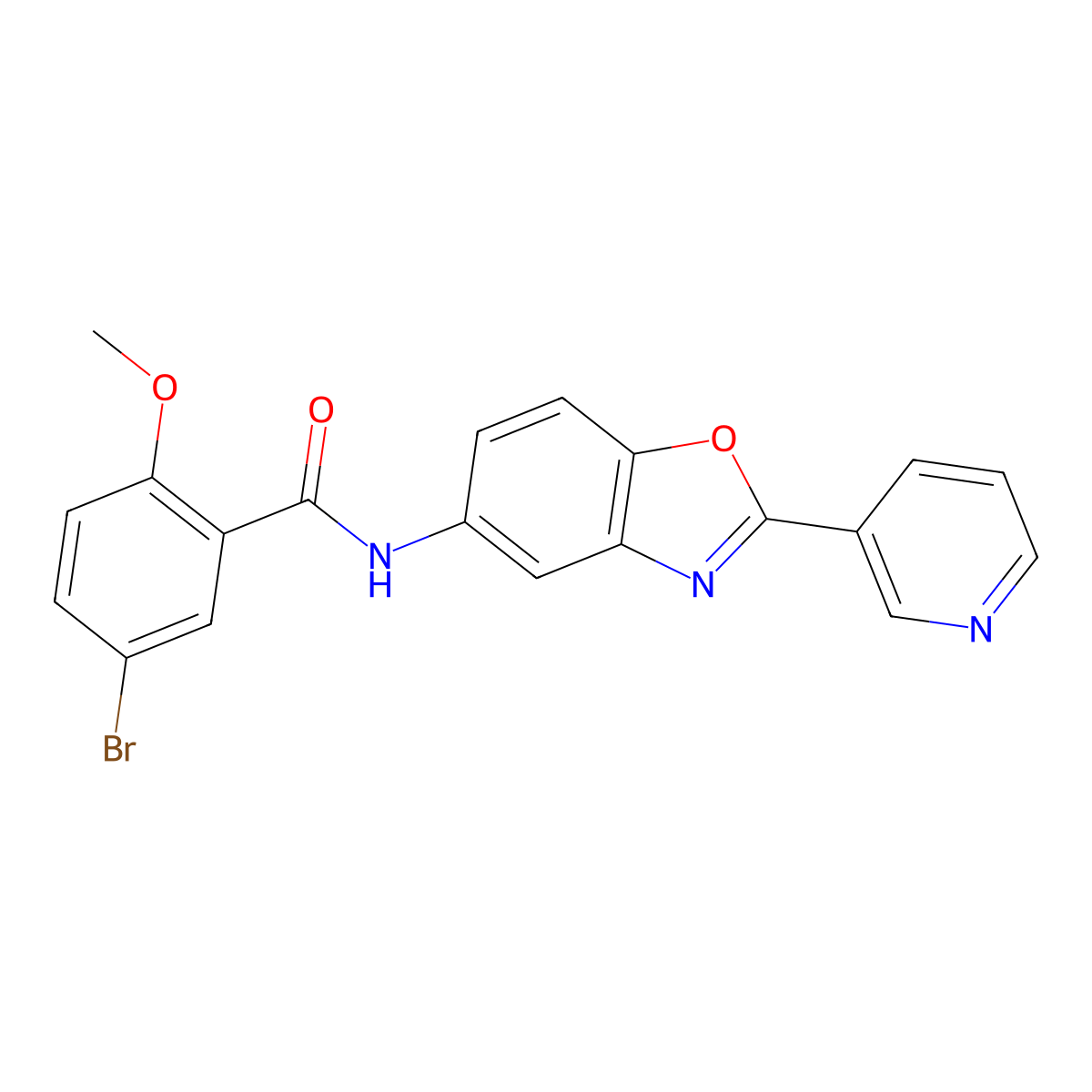 5-bromo-2-methoxy-N-(2-pyridin-3-yl-1,3-benzoxazol-5-yl)benzamide molecular structure, CAS 380868-88-2