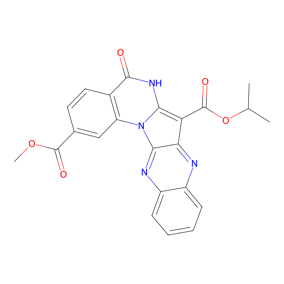 7-Isopropyl 2-methyl 5-oxo-5,6-dihydroquinoxalino[2',3':4,5]pyrrolo[1,2-a]quinazoline-2,7-dicarboxylate molecular structure, CAS 380869-49-8
