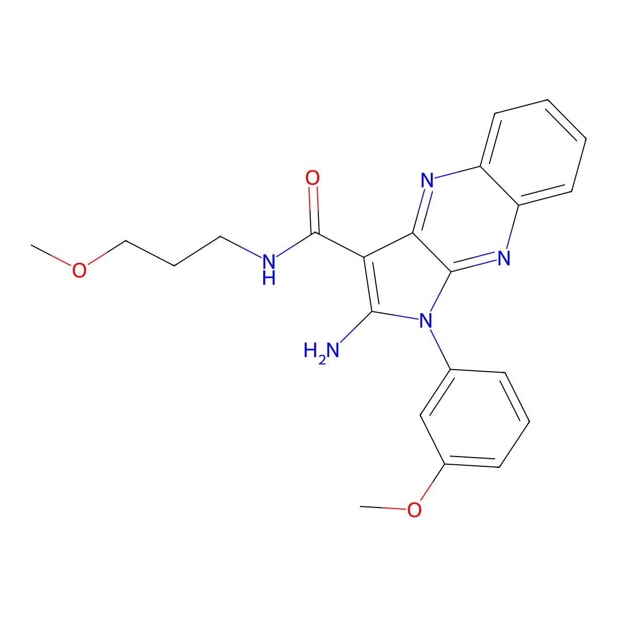 2-amino-1-(3-methoxyphenyl)-N-(3-methoxypropyl)-1H-pyrrolo[2,3-b]quinoxaline-3-carboxamide molecular structure, CAS 380870-27-9