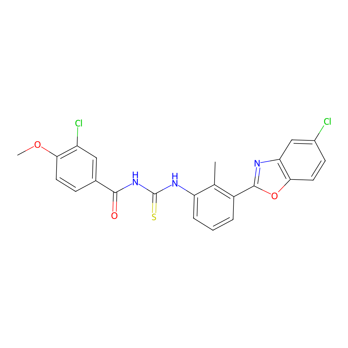 3-chloro-N-[[3-(5-chloro-1,3-benzoxazol-2-yl)-2-methylphenyl]carbamothioyl]-4-methoxybenzamide molecular structure, CAS 380871-20-5