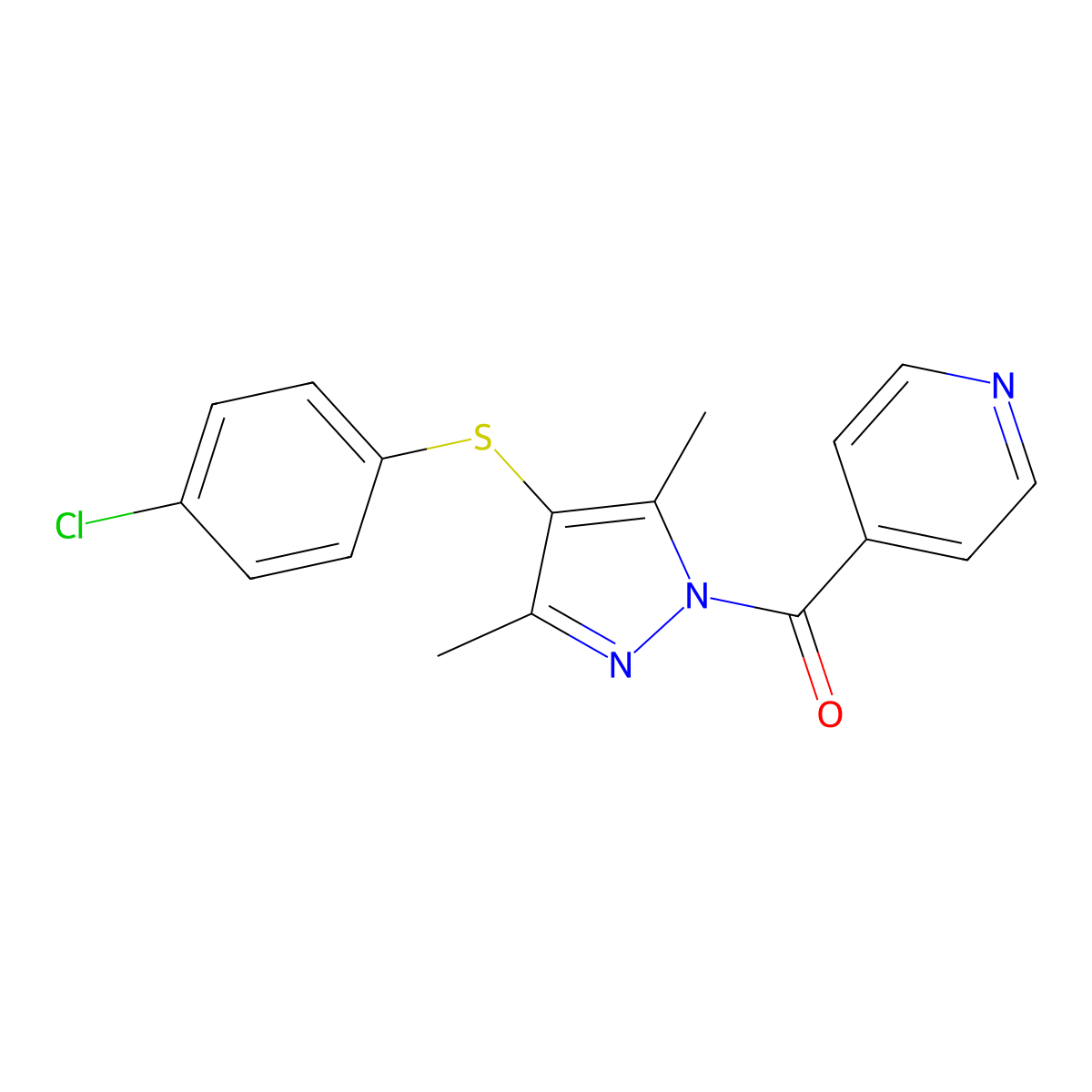 4-{4-[(4-chlorophenyl)sulfanyl]-3,5-dimethyl-1H-pyrazole-1-carbonyl}pyridine molecular structure, CAS 380871-41-0
