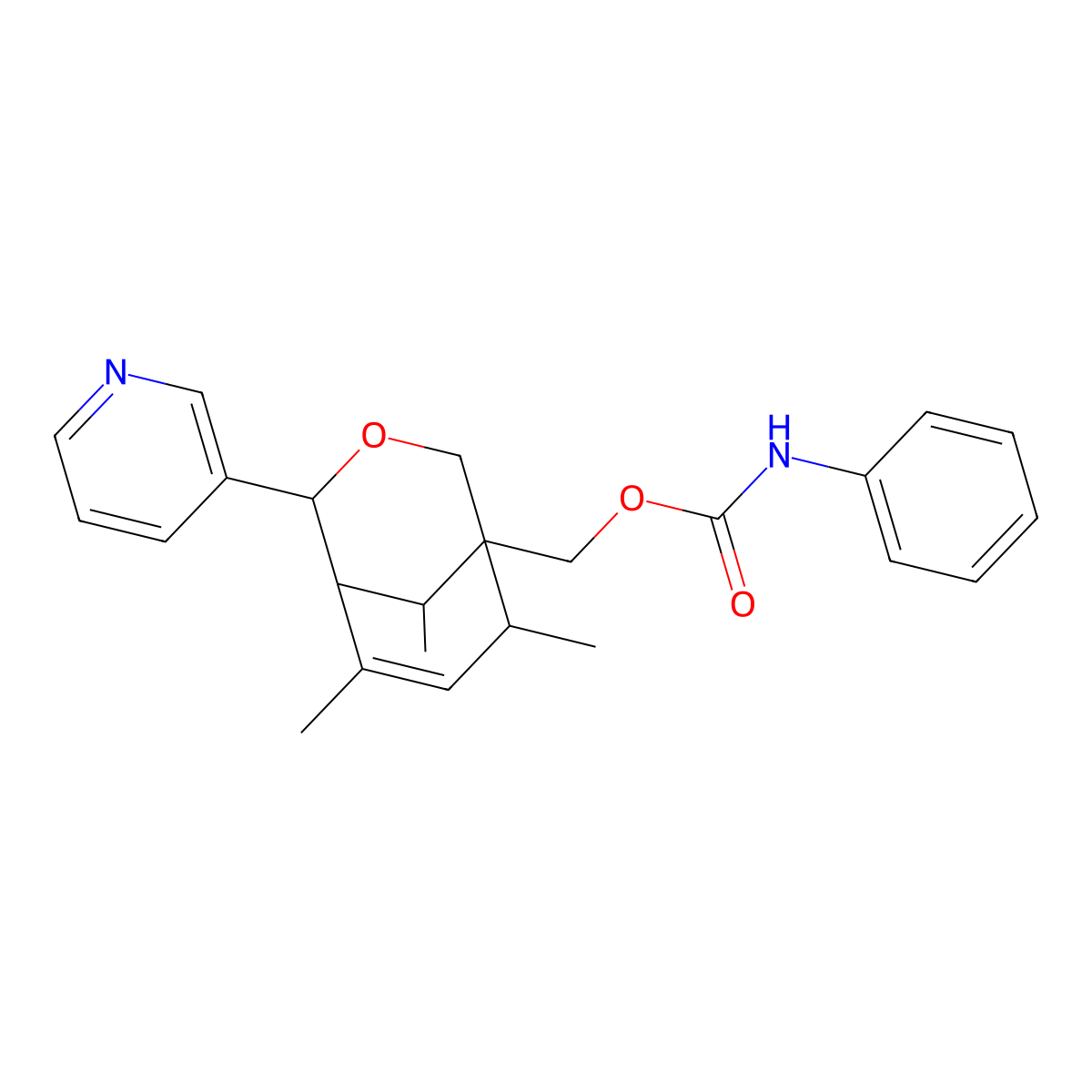 (6,8,9-Trimethyl-4-(pyridin-3-yl)-3-oxabicyclo[3.3.1]non-6-en-1-yl)methyl phenylcarbamate molecular structure, CAS 380871-70-5