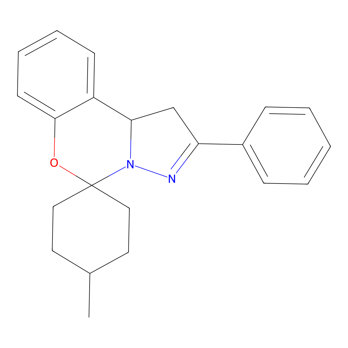 14-methyl-9-phenylspiro[10aH-benzo[e]2-pyrazolino[1,5-c]1,3-oxazine-6,4'-cyclo hexane] molecular structure, CAS 380872-10-6