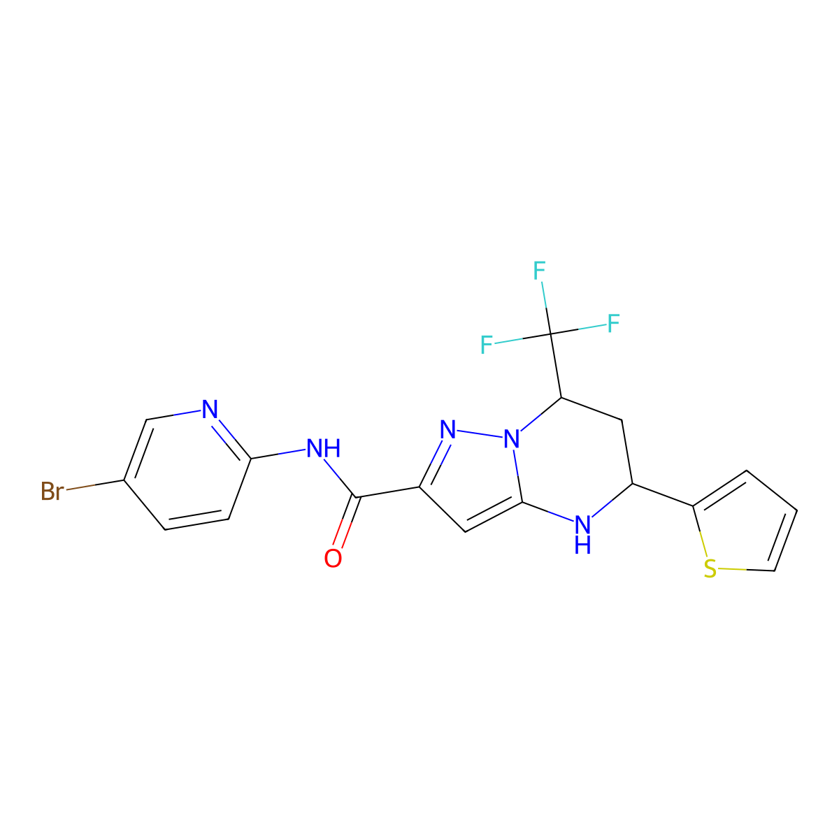 N-(5-bromopyridin-2-yl)-5-(thiophen-2-yl)-7-(trifluoromethyl)-4,5,6,7-tetrahydropyrazolo[1,5-a]pyrimidine-2-carboxamide molecular structure, CAS 380872-65-1