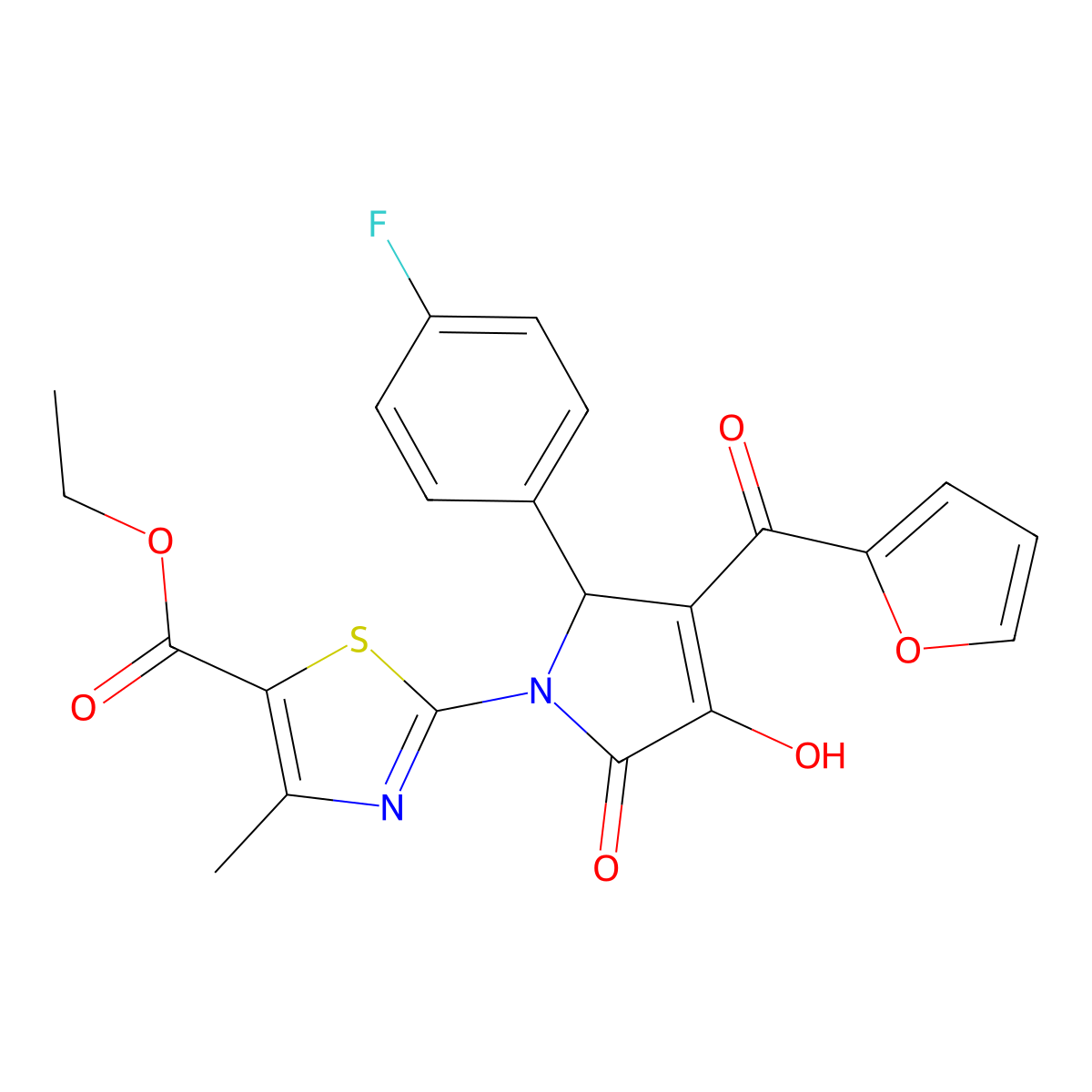 ethyl 2-[2-(4-fluorophenyl)-3-(furan-2-ylcarbonyl)-4-hydroxy-5-oxo-2,5-dihydro-1H-pyrrol-1-yl]-4-methyl-1,3-thiazole-5-carboxylate molecular structure, CAS 380873-01-8