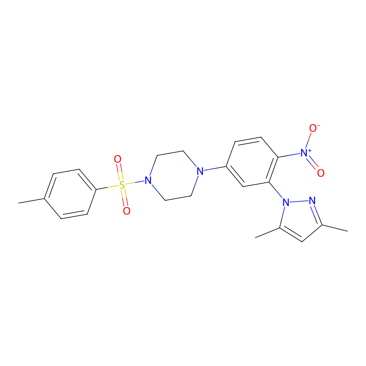 1-[3-(3,5-Dimethylpyrazol-1-yl)-4-nitrophenyl]-4-(4-methylphenyl)sulfonylpiperazine molecular structure, CAS 380873-21-2